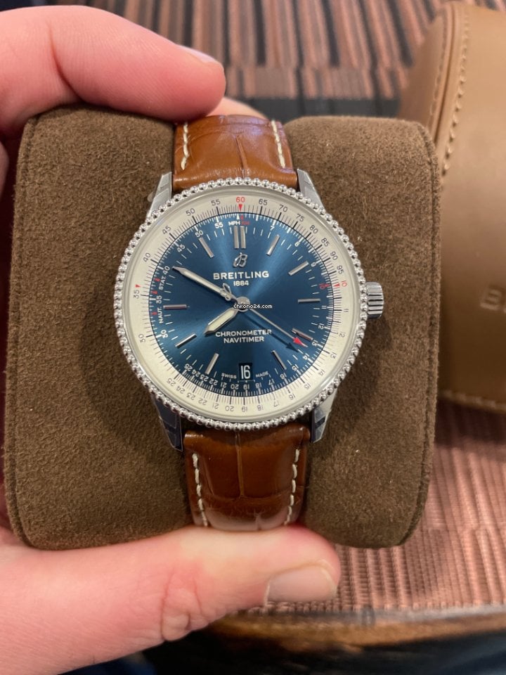 Breitling Navitimer Automatic 38mm Blue Dial Brown Leather Strap