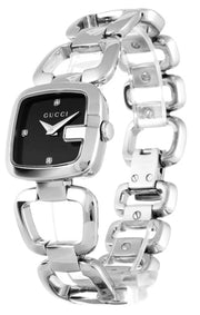 Gucci G Diamonds Black Dial Silver Steel Strap Watch For Women - YA125509