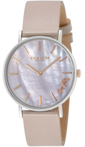 Coach Perry Mother of Pearl Dial Light Grey Leather Strap Watch for Women - 14503245