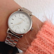 Marc Jacobs Baker White Dial Silver Steel Strap Watch for Women - MBM3246