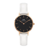 Daniel Wellington Classic Petite Bondi Black Dial White Leather Strap Watch For Women - DW00100285