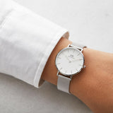 Daniel Wellington Petite Sterling Quartz White Dial Silver Mesh Bracelet Watch For Men - DW00100306