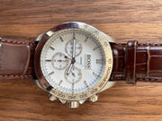 Hugo Boss Ikon Chronograph White Dial Brown Leather Strap Watch for Men - 1513175