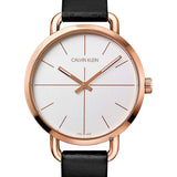 Calvin Klein Even White Dial Black Leather Strap Watch for Women - K7B236C6