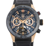 Tag Heuer Carrera Automatic Chronograph Steel & Gold Dial Black Leather Strap Watch for Men - CBG2050.FC6426