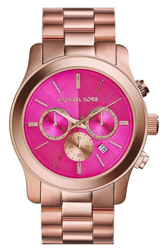 Michael Kors Runway Pink Dial Rose Gold Steel Strap Watch for Women