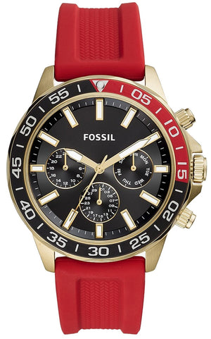 Fossil Bannon Multifunction Black Dial Red Silicone Strap Watch for Men - BQ2499