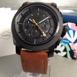 Fossil Machine Chronograph Black Dial Brown Leather Strap Watch for Men - FS5234