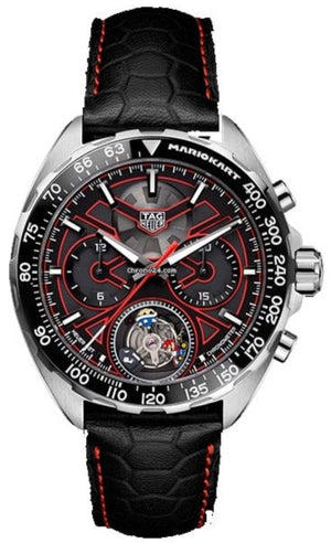 Tag Heuer Formula 1 Mario Kart Chronograph Tourbillion Black Dial Black Leather Strap Watch for Men - CAZ5080.FC6517