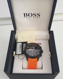 Hugo Boss Volane Chronograph Black Dial Orange Silicone Strap Watch for Men - 1513957