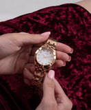 Guess Crystalline Diamonds Silver Dial Rose Gold Steel Strap Watch for Women - GW0114L3