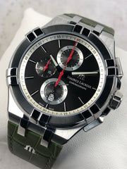 Maurice Lacroix Aikon Chronograph Black Dial Green Leather Strap Watch for Men - AI1018-PVB21-330-1