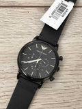 Emporio Armani Dress Chronograph Black Dial Black Leather Strap Watch For Men - AR1918