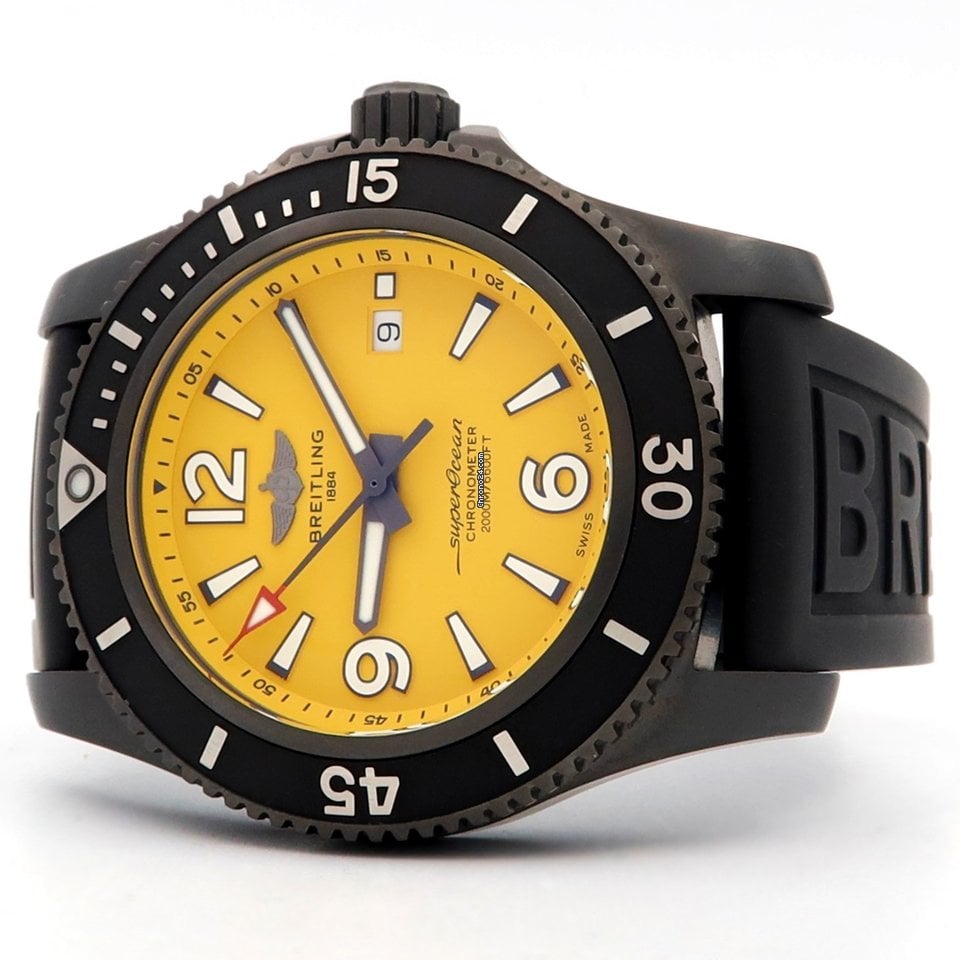 Breitling Superocean Automatic 46mm Yellow Dial Black Rubber Strap