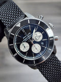 Breitling Superocean Heritage B01 Chronograph 44 Black Dial Black Mesh Bracelet Watch for Men - AB0162121B1S1