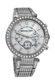 Michael Kors Parker Mother of Pearl Dial Diamonds Silver Steel Strap Watch for Women - MK5572