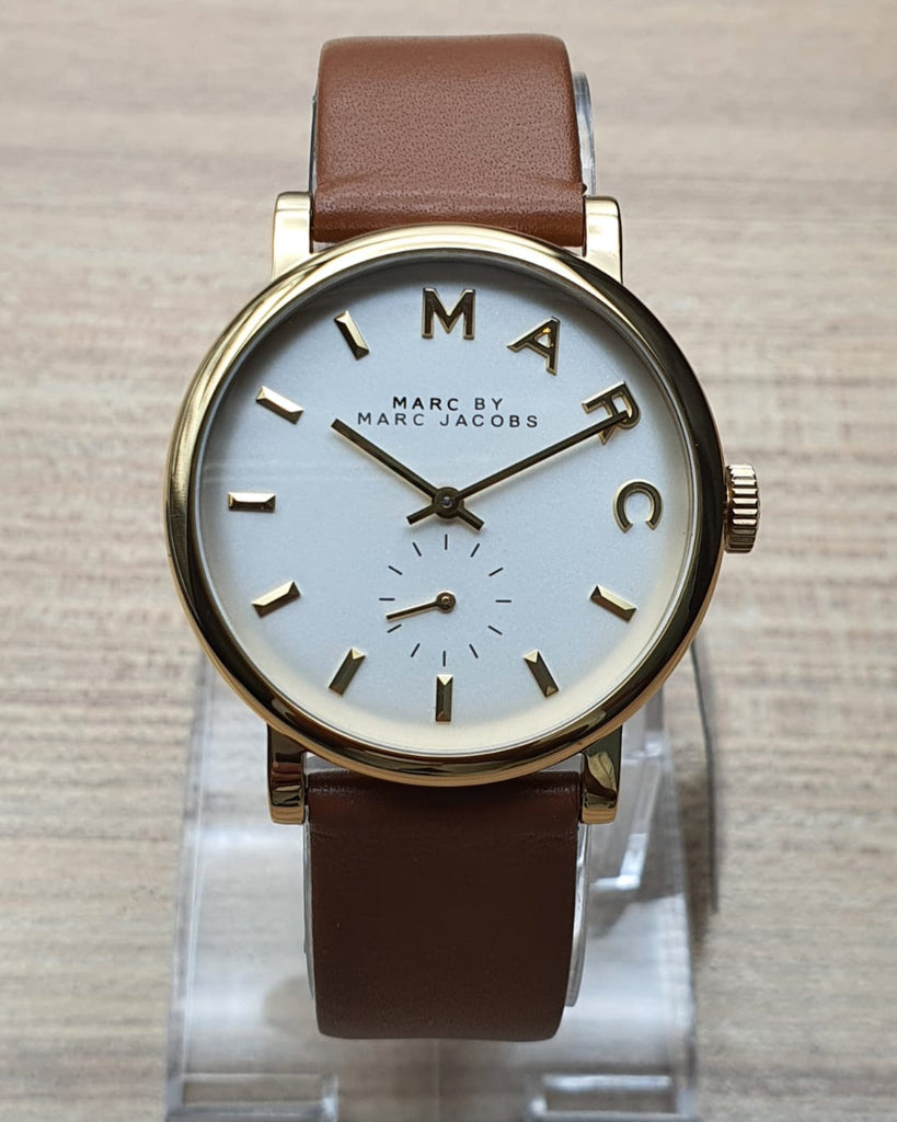 Marc Jacobs Baker White Dial Brown Leather Strap Watch for Womern