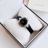 Gucci Diamantissima Diamonds Black Dial Black Leather Strap Watch For Women - YA141403