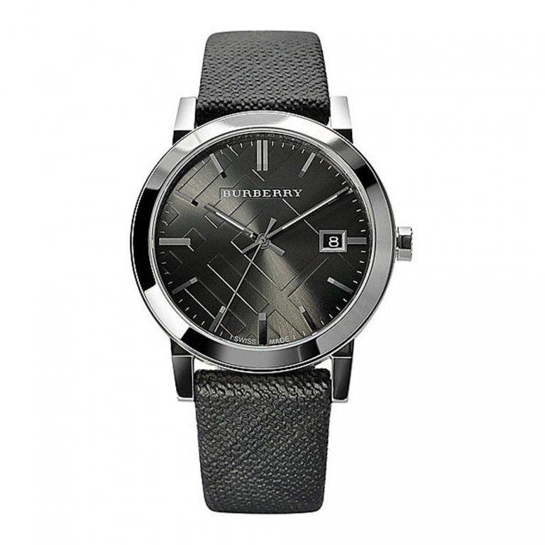 BURBERRY BU9024 ブラック シルバー Burberry Heritage Grey Dial Black Leather Strap Watch for Men - BU9024