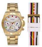 Guess Exclusive Multi Color White Dial Gold Steel Strap Watch for Women - GW0457L1
