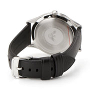 Emporio Armani Lambda Classic Quartz Black Dial Black Leather Strap Watch For Men - AR11020