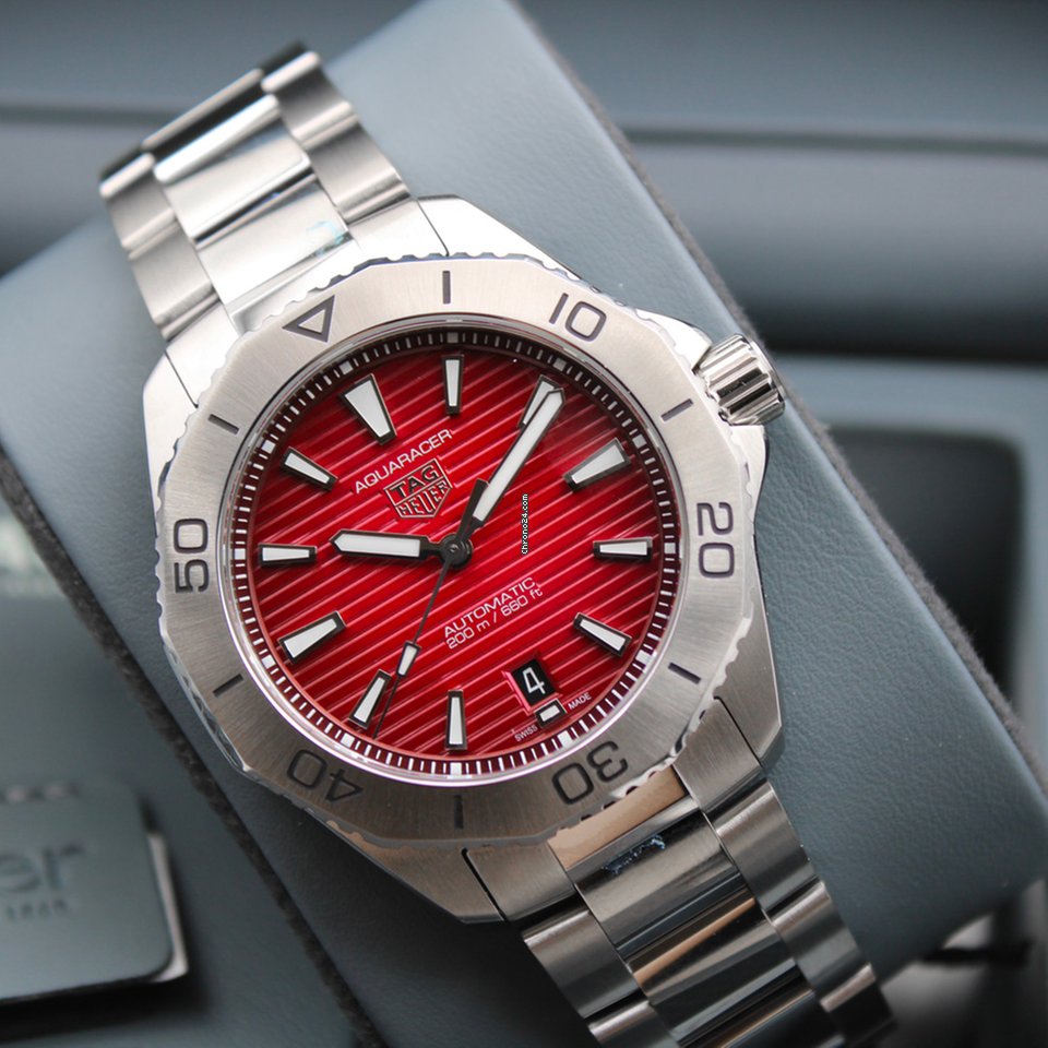 Tag Heuer Aquaracer Professional 200 Automatic Red Dial Silver Steel Strap Watch for Men Watch for Men