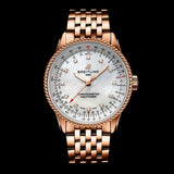 Breitling Navitimer Automatic 35 White Mother of Pearl Dial Rose Gold Steel Strap Watch for Men - R17395211A1R1