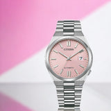 Citizen x Pantone Dreamy Pink Dial Silver Steel Strap Watch For Men - NJ0158-89X