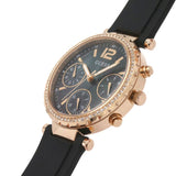 Guess Solstice Diamonds Black Mother of Pearl Dial Black Rubber Strap Watch for Women - GW0113L2