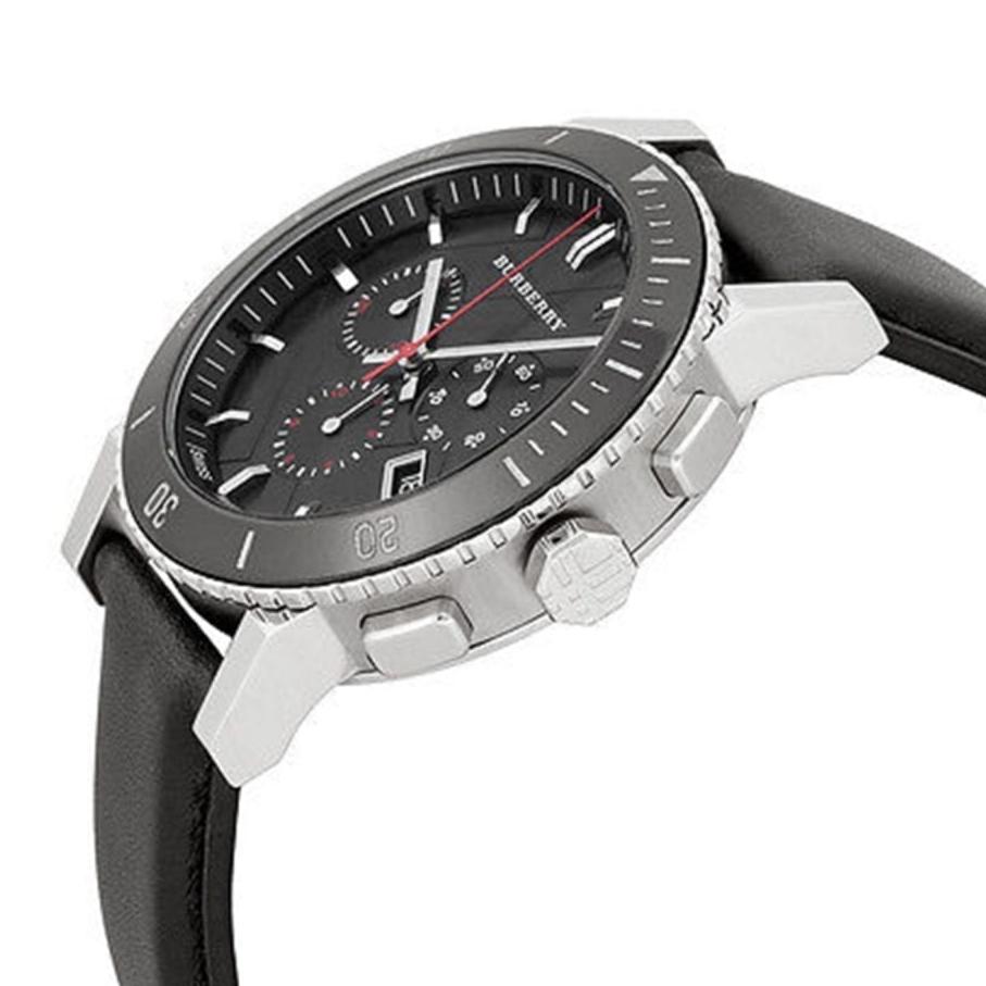 Burberry The City Black Dial Black Leather Strap Watch for Men