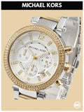 Michael Kors Parker Chronograph Silver Dial Two Tone Steel Strap Watch For Women - MK5687