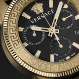 Versace Greca Action Chronograph Black Dial Gold Steel Strap Watch For Men - VE3J00622