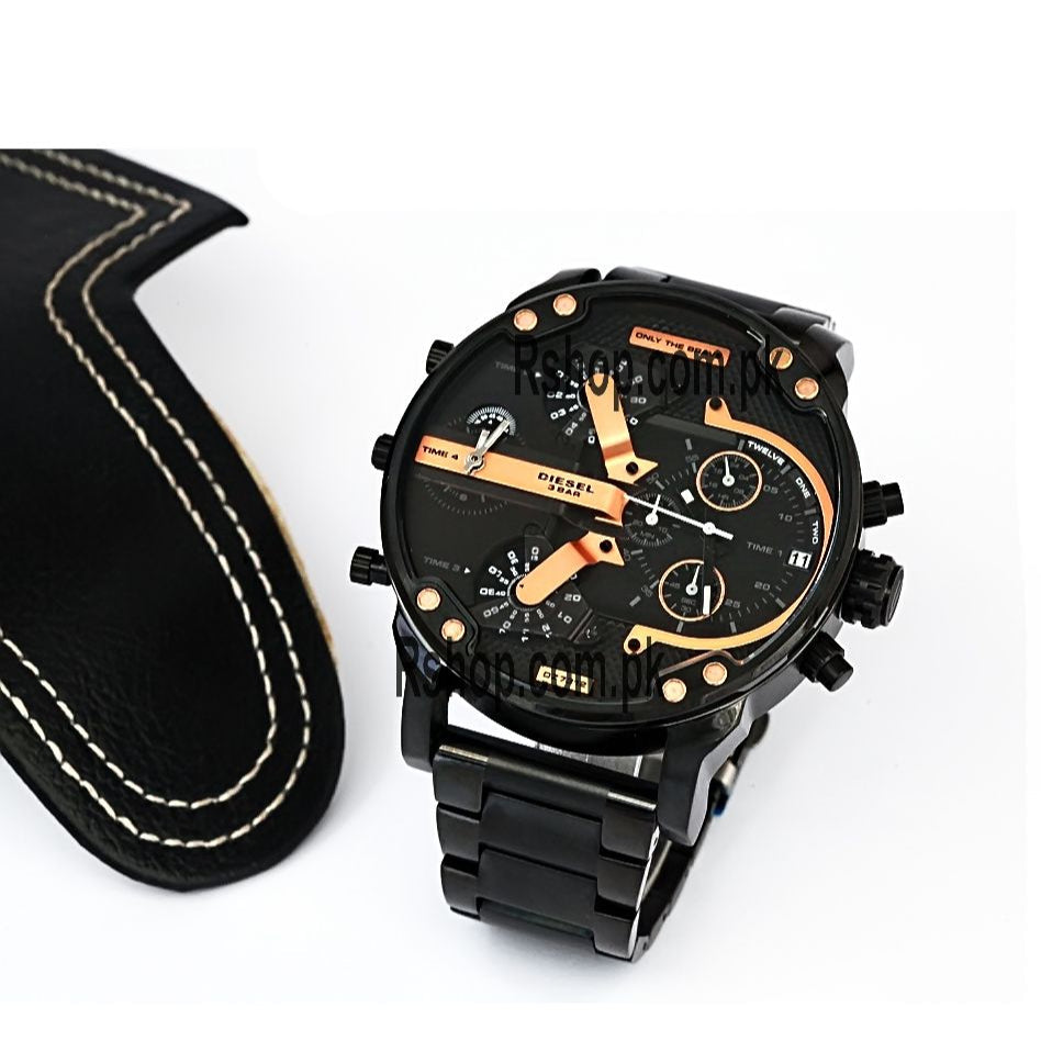 Diesel Big Daddy Chronograph Black Dial Black Steel Strap Watch