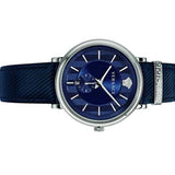 Versace Menifesto Quartz Blue Dial Blue Leather Strap Watch For Men - VBQ01017