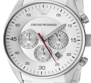 Emporio Armani Sport Chronograph White Dial White Silicone Strap Watch For Men - AR5859