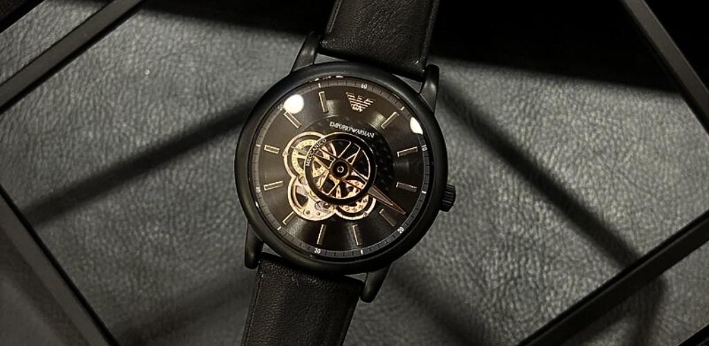 Emporio Armani Luigi Automatic Skeleton Black Dial Black