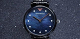 Emporio Armani Gianni T-Bar Quartz Black Mother of Pearl Dial Black Steel Strap Watch For Women - AR11268