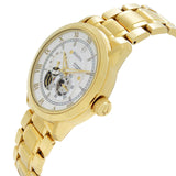 Bulova BVA Skeleton Silver Dial Gold Steel Strap Watch for Men - 97A108