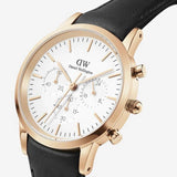 Daniel Wellington Iconic Chronograph Sheffield White Dial Black Leather Strap Watch For Men - DW00100646