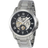 Fossil Grant Skeleton Black Dial Silver Steel Strap Watch for Men - ME3055