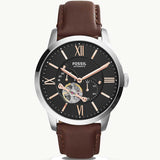 Fossil Townsman Automatic Black Dial Brown Leather Strap Watch for Men - ME3061