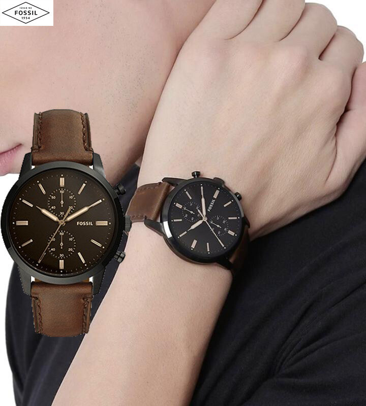 Fossil Townsman Chronograph Black Dial Brown Leather Strap Watch