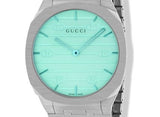 Gucci 25H Quartz Turquoise Dial Silver Steel Strap Watch For Women - YA163409