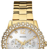 Guess Dazzler Diamonds Silver Dial Gold Steel Strap Watch for Women - W0335L2