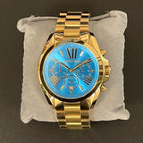 Michael Kors Bradshaw Chronograph Blue Dial Gold Steel Strap Watch For Women - MK5975