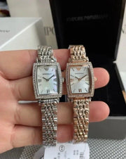 Emporio Armani Gianni T-Bar Quartz White Dial Silver Steel Strap Watch For Women - AR11405