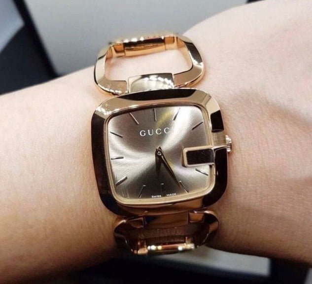 Gucci G Gucci Brown Dial Rose Gold Steel Strap Watch For Women display picture 3