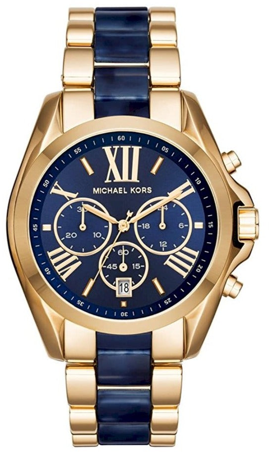 【人気急上昇】 Bradshaw Kors Michael Navy Strap Steel Tone Two Dial Blue 時計