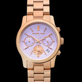 Michael Kors Runway Chronograph Purple Dial Rose Gold Steel Strap Watch For Women - MK6163