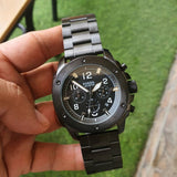 Fossil Machine Chronograph Black Dial Black Steel Strap Watch for Men - FS4927